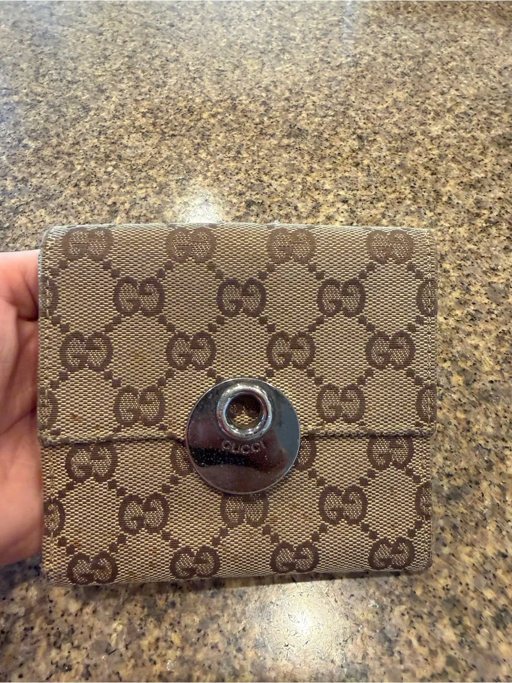 Gucci Brown GG Canvas Snap Card Holder Wallet